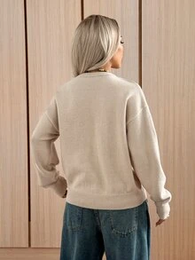 SHEIN EZwear Women's Solid Color Casual Versatile Daily Long Sleeve Sweater - Apricot - View 7