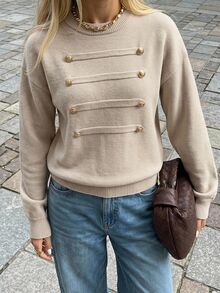 SHEIN EZwear Women's Solid Color Casual Versatile Daily Long Sleeve Sweater - Apricot - View 9