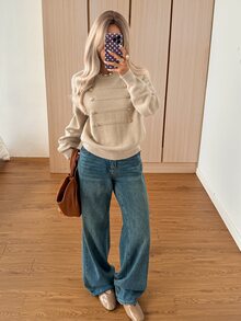 SHEIN EZwear Women's Solid Color Casual Versatile Daily Long Sleeve Sweater - Apricot - View 4