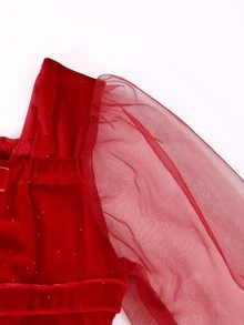 Girls' New Elegant Fashion Princess Style Black Mesh Dress - Red - View 5