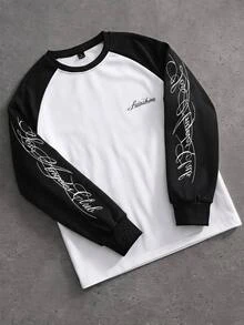 DRPCRD Women's Fall Warm /Winter Streetwear Casual Chic Black White Graphic Raglan Oversized Long Sleeve Sweatshirt - Black and White - View 8