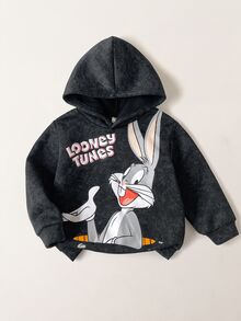 LOONEY TUNES X SHEIN 小男孩字母卡通圖案休閒日常運動衫 - 灰色 - 查看 2