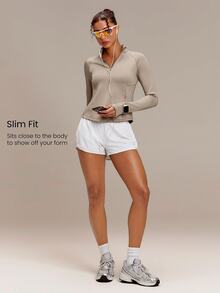 GLOWMODE Therma-FIT ADV Sweet Victory Quarter-Zip Top With Watch Pocket, Thumbholes & Reflective Back Running Training Gym Fall Active Wear - Khaki - View 6