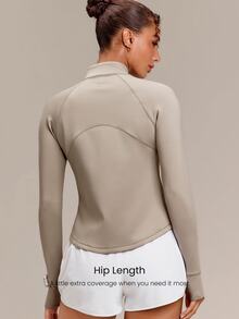 GLOWMODE Therma-FIT ADV Sweet Victory Quarter-Zip Top With Watch Pocket, Thumbholes & Reflective Back Running Training Gym Fall Active Wear - Khaki - View 3