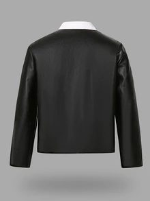 Manfinity CasualCool 男士對比領 PU 皮夾克 - 黑色 - 查看 2