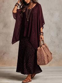 SHEIN Women's Elegant Vintage Leopard Print Dress, Slouchy Design Dress Set - Burgundy - View 4