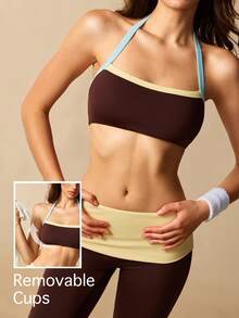VARSIVA Women's Colorblock Halter Top And Leggings Casual Daily Sports Activewear Set - Multicolor - View 2
