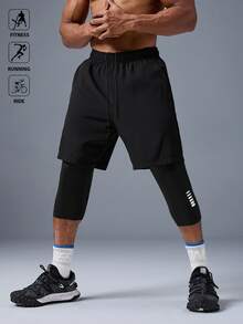 Acti Log Men's Casual Simple Drawstring Waist 2 In 1 Sports Shorts, Summer Sweat Pants Black Shorts, Gym - Black - View 7