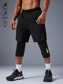 Acti Log Men's Casual Simple Drawstring Waist 2 In 1 Sports Shorts, Summer Sweat Pants Black Shorts, Gym - Black - View 8