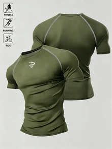 Acti Log Men's Round Neck Raglan Sleeve Short Sleeve Casual Fitness Sports T-Shirt, Gym, Holiday - Army Green - View 1
