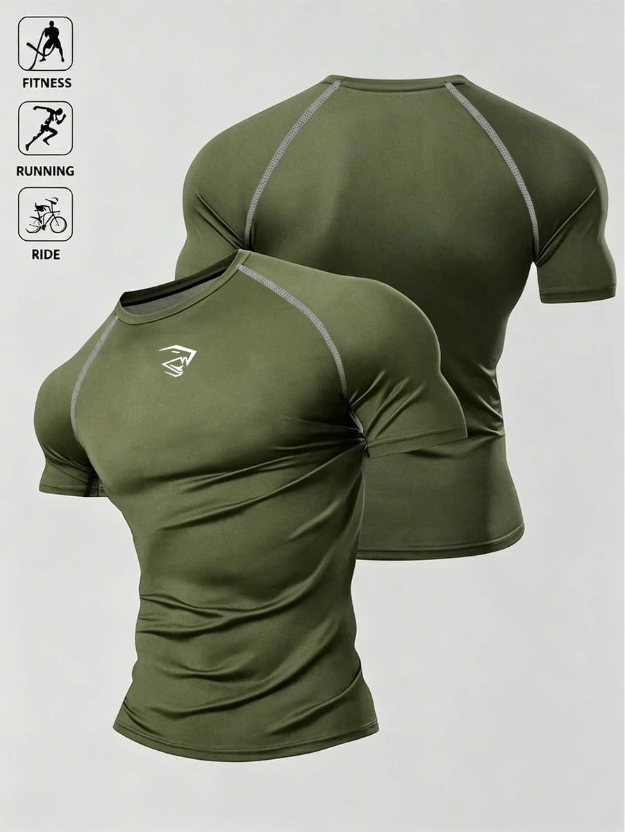Acti Log Men's Round Neck Raglan Sleeve Short Sleeve Casual Fitness Sports T-Shirt, Gym, Holiday - Army Green - View 1