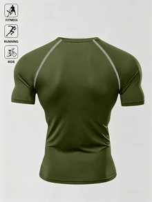 Acti Log Men's Round Neck Raglan Sleeve Short Sleeve Casual Fitness Sports T-Shirt, Gym, Holiday - Army Green - View 2