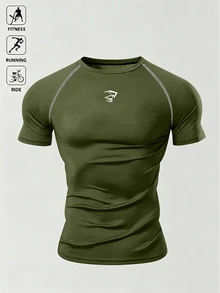 Acti Log Men's Round Neck Raglan Sleeve Short Sleeve Casual Fitness Sports T-Shirt, Gym, Holiday - Army Green - View 4