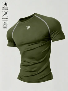 Acti Log Men's Round Neck Raglan Sleeve Short Sleeve Casual Fitness Sports T-Shirt, Gym, Holiday - Army Green - View 3