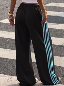 Muchica Plus Size Women Brown Side Stripe Wide Leg Loose Casual Pants S Trousers Oversize For Track Joggers Palazzo Fall - Multicolor - View 2