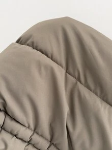 Pariaura Women's Oversized Collar Hooded 2-In-1 Detachable Sleeve Padded Coat, Convertible To Vest With Side Cinched Cinched Waist Fit - Grey - View 7