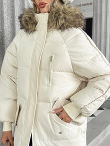 Trelyra Women's Plush Patchwork Hooded Casual Versatile Winter Padded Coat - Beige - View 7
