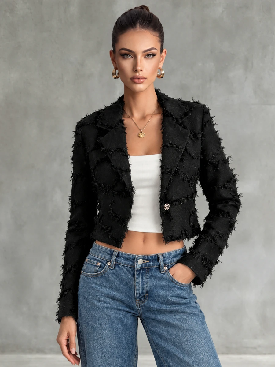 Pariaura European & American Fashion Versatile Elegant Short Faux Fur Commuter Jacket - Black - View 1