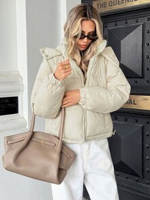 Trelyra 1 Jacket 3 Ways Wearable Detachable Hood & Sleeves Reversible Double-Sided Versatile Women's Padded Coat For Commute And Casual Occasions - Beige - View 3