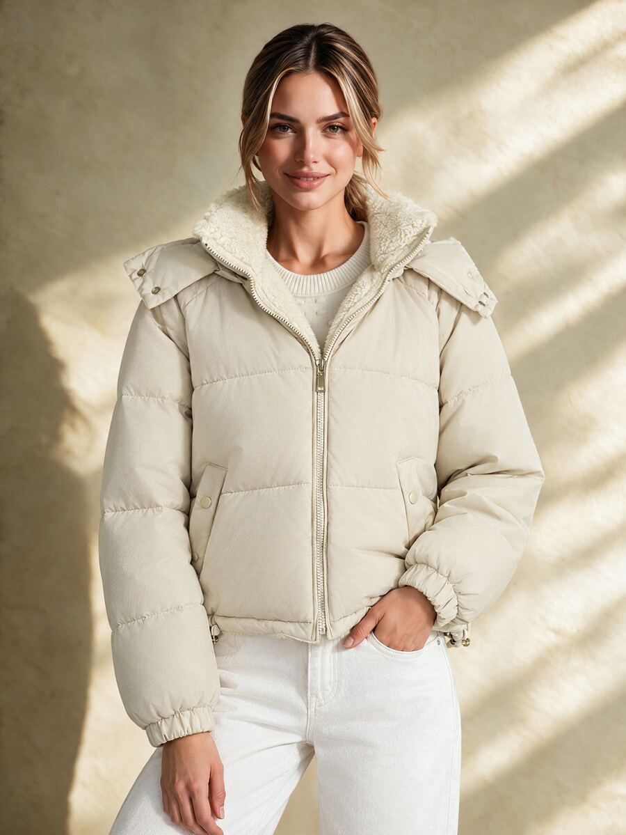 Trelyra 1 Jacket 3 Ways Wearable Detachable Hood & Sleeves Reversible Double-Sided Versatile Women's Padded Coat For Commute And Casual Occasions - Beige - View 1