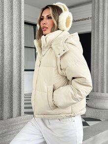 Trelyra 1 Jacket 3 Ways Wearable Detachable Hood & Sleeves Reversible Double-Sided Versatile Women's Padded Coat For Commute And Casual Occasions - Beige - View 4