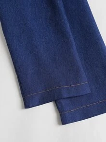 Sweetra Women Chic Style Dark Blue Denim Gold Button Long Sleeve Cropped Open Front Jacket For Daily Party Fall Occasion,Jean Jackets,Fall Clothes For Women - Blue - View 7