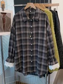 SHEIN CURVE+ Plus Size Long Sleeve Casual Striped Shirt,Fall Women Clothes - Multicolor - View 4