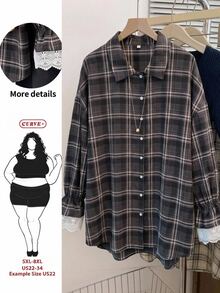 SHEIN CURVE+ Plus Size Long Sleeve Casual Striped Shirt,Fall Women Clothes - Multicolor - View 1