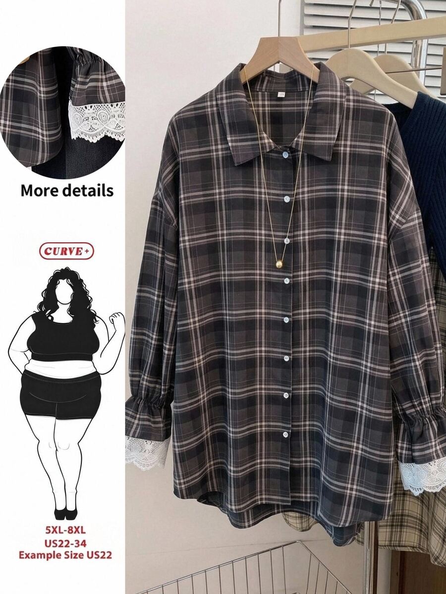 SHEIN CURVE+ Plus Size Long Sleeve Casual Striped Shirt,Fall Women Clothes - Multicolor - View 1
