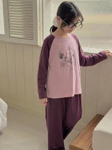 Dazy Kids 青少年女孩秋季服飾 女孩 (大號) 圓領針織印花短袖T恤 + 長褲家居服 春/夏 - 中紫紅色 - 查看 5