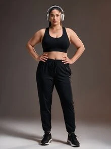 Powerista حمالة صدر رياضية مريحة بمقاسات كبيرة للنساء بتصميم لوحة شبكية داعمة لنمط حياة نشط، حمالة صدر رياضية مبطنة وقابلة للتنفس للنساء، ملابس رياضية للتمارين - الأسود - مشاهدة 7