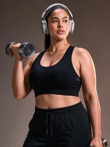 Powerista حمالة صدر رياضية مريحة بمقاسات كبيرة للنساء بتصميم لوحة شبكية داعمة لنمط حياة نشط، حمالة صدر رياضية مبطنة وقابلة للتنفس للنساء، ملابس رياضية للتمارين - الأسود - مشاهدة 2