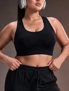 Powerista حمالة صدر رياضية مريحة بمقاسات كبيرة للنساء بتصميم لوحة شبكية داعمة لنمط حياة نشط، حمالة صدر رياضية مبطنة وقابلة للتنفس للنساء، ملابس رياضية للتمارين - الأسود - مشاهدة 6