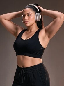 Powerista حمالة صدر رياضية مريحة بمقاسات كبيرة للنساء بتصميم لوحة شبكية داعمة لنمط حياة نشط، حمالة صدر رياضية مبطنة وقابلة للتنفس للنساء، ملابس رياضية للتمارين - الأسود - مشاهدة 3