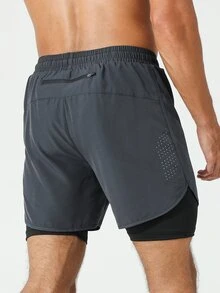 Coreblaze Manfinity Fitness Men Drawstring Waist 2 In 1 Sports Stretchy Shorts With Phone Pocket,Lightweight Boyfriend Style Gym Basketball Grey Training Shorts - Dark Grey - View 1