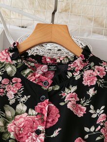Rometta 大码女式花卉印花长袖连衣裙 - 黑色 - 查看 4