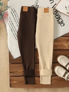 SHEIN 女童 2件組 秋冬加厚內裡打底褲，適合戶外、學校、日常休閒穿著 - 彩色 - 查看 2