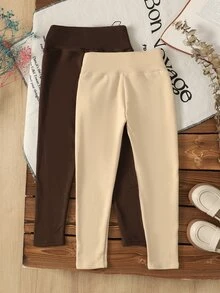 SHEIN 女童 2件組 秋冬加厚內裡打底褲，適合戶外、學校、日常休閒穿著 - 彩色 - 查看 6