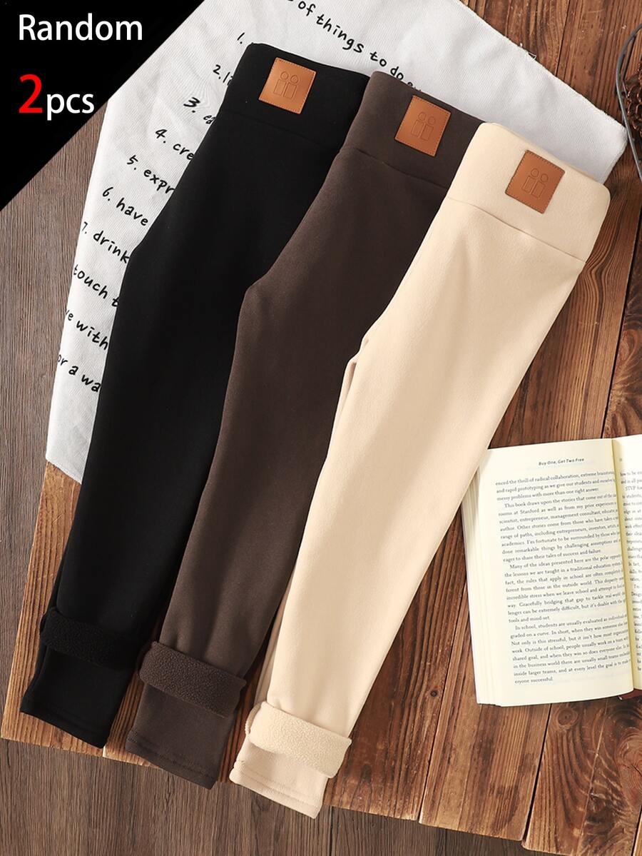 SHEIN 女童 2件組 秋冬加厚內裡打底褲,適合戶外、學校、日常休閒穿著 - 彩色 - 查看 1