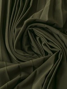 Rometta Women Plus Size Solid Color Crossed V-Neck Short Sleeve Cinched Waist Pleated Hem Dress - Army Green - View 7