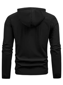 Gym Rark Men's Letter Print Long Sleeve Zip Front Drawstring Hooded Sports Hiking Jacket Men Zip Up Athletic Jacket, Gym - Black - View 2