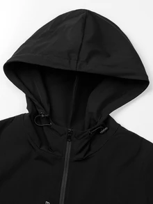 Gym Rark Men's Letter Print Long Sleeve Zip Front Drawstring Hooded Sports Hiking Jacket Men Zip Up Athletic Jacket, Gym - Black - View 3