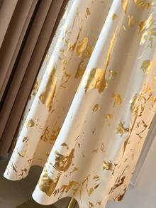 DreamSkyne Plus Size Women Elegant Commuter Gold Foil Print Overlap V-Neck Ruffle Hem Long Dress - Apricot - View 5