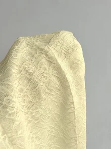 Elamini Spring/Summer Women's Lace Embroidery Layered Ruffle Dress, Elegant Sexy Luxury, Fitted Mini Dress, Versatile For Dates And Casual Outings - Light Yellow - View 4
