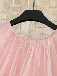 DreamSkyne Romantic Date  Plus Size Women Elegant Loose Flowy Mesh Puff Sleeveless Mini Dress, Spring/Summer Resort Wear - Pink - View 7