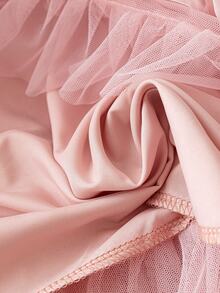 DreamSkyne Romantic Date  Plus Size Women Elegant Loose Flowy Mesh Puff Sleeveless Mini Dress, Spring/Summer Resort Wear - Pink - View 6