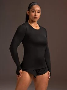 Powerista Women's Solid Color Active Wear Crew Neck Athletic Tee Shirt With Breathable Mesh Panels For Women Training High Quality Workout Clothes - Black - View 5
