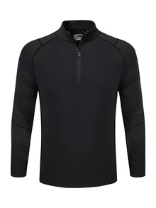 Gym Rark Men Half Zip Raglan Sleeve Gym Jacket Plain Black Winter Athleisure Slim Fit Workout Compression Shirt Sweat-Wicking 4-Way Stretch Lightweight Wear - Black - View 3