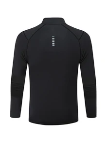 Gym Rark Men Half Zip Raglan Sleeve Gym Jacket Plain Black Winter Athleisure Slim Fit Workout Compression Shirt Sweat-Wicking 4-Way Stretch Lightweight Wear - Black - View 2