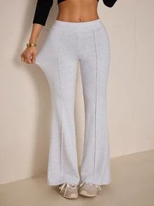 SHEIN PETITE Women's Solid Color Casual Versatile Daily Wear Sweatpants - Grey - View 6
